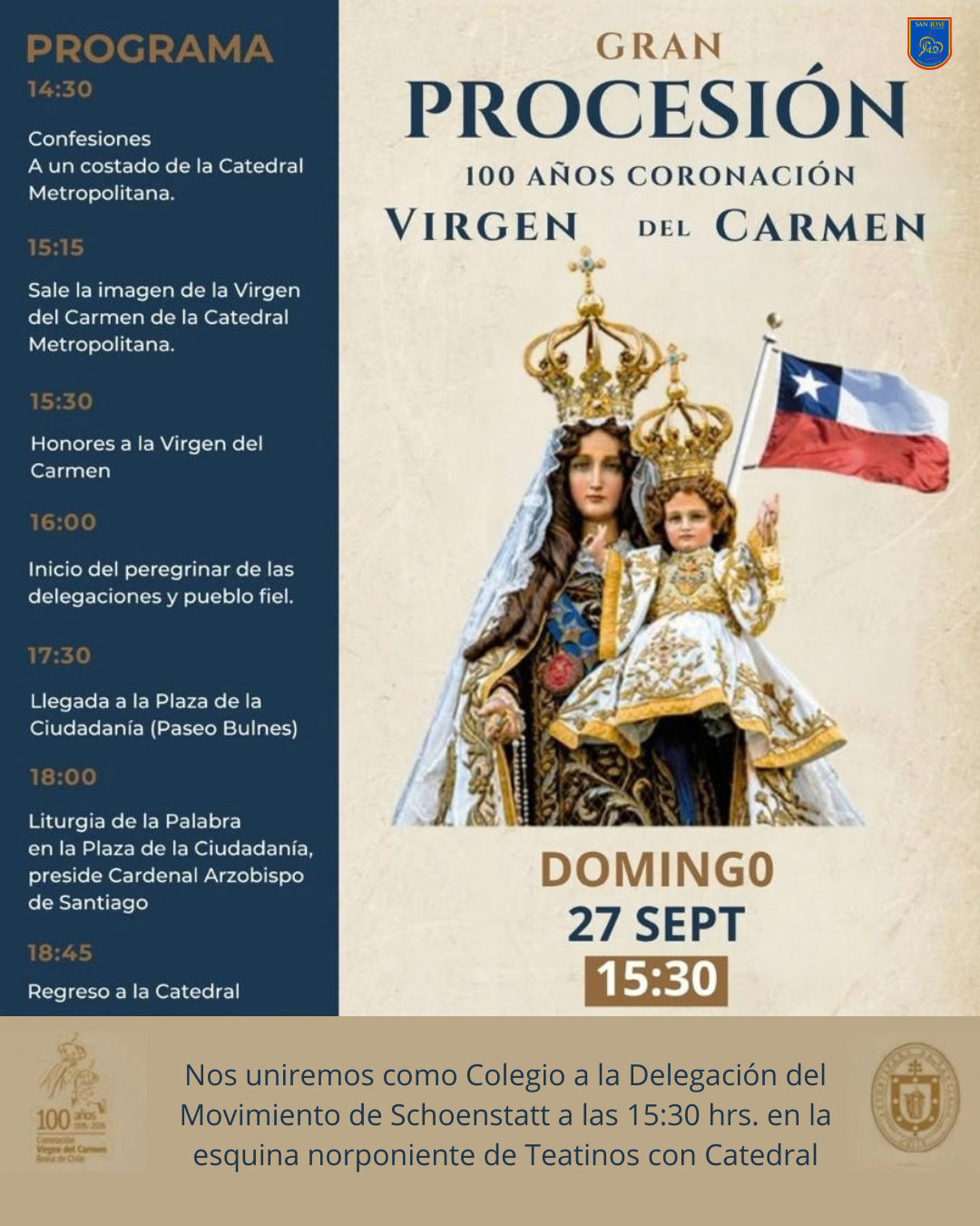 Nos uniremos como Colegio a la Delegación del Movimiento de Shonestatta a las 1530 en la esquinanorponinete de Teatinos con Catedral